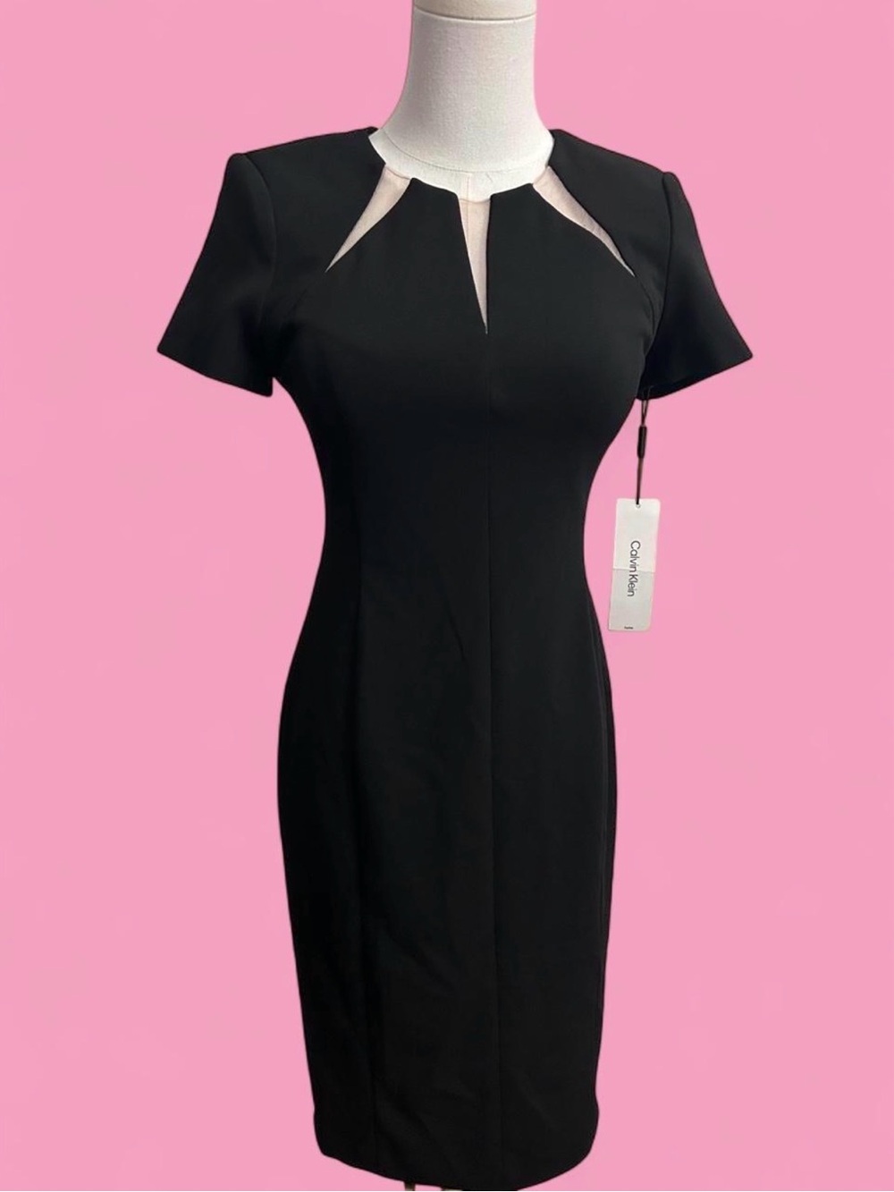 🏷️ NWT Calvin Klein Black Cutout Neckline Sheath Dress